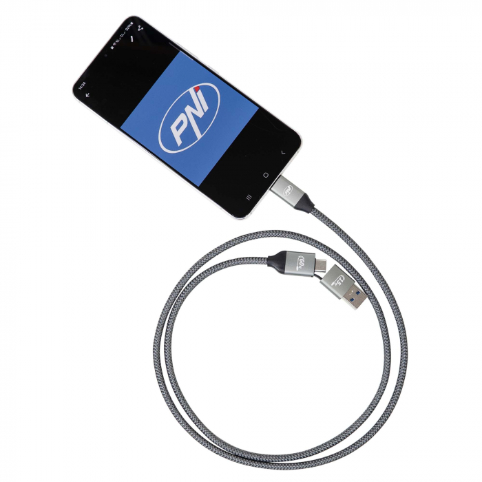 Cablu date si incarcare PNI CD600 USB Type-C la Type-C 60W + adaptor USB Type-C la USB-A, lungime 1m [9]