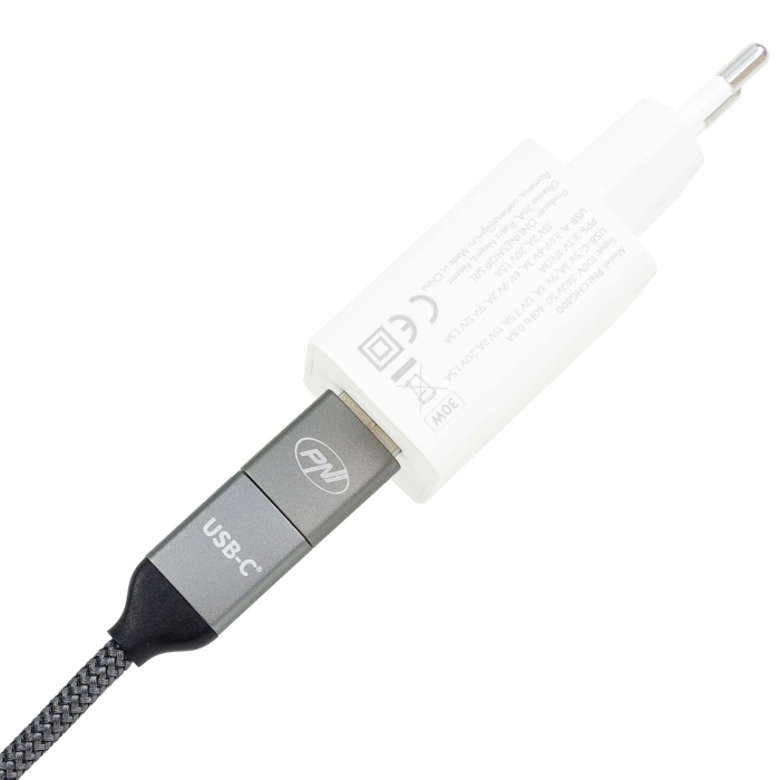 Cablu date si incarcare PNI CD600 USB Type-C la Type-C 60W + adaptor USB Type-C la USB-A, lungime 1m [5]