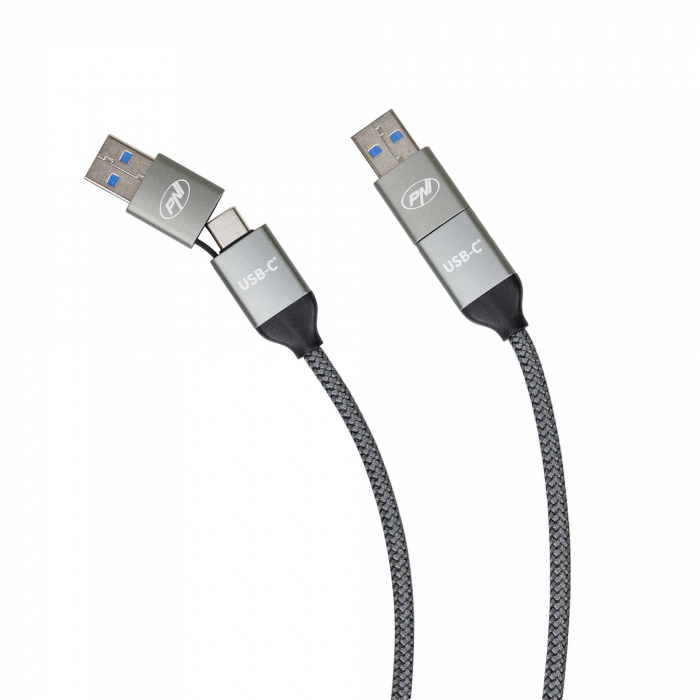 Cablu date si incarcare PNI CD600 USB Type-C la Type-C 60W + adaptor USB Type-C la USB-A, lungime 1m [12]