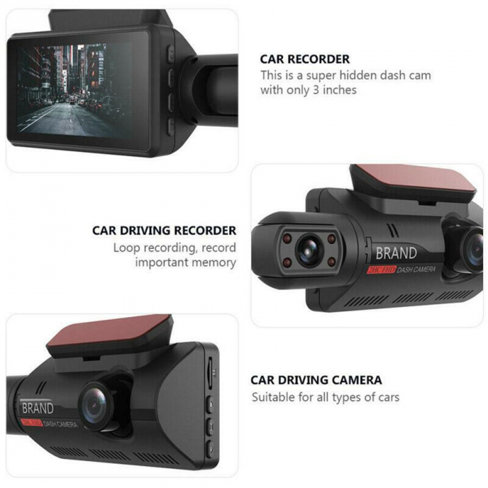 Camera Auto De Bord Full HD 1080P 2 camere + card de memorie Micro SD 32 GB 85 x 50 mm [8]