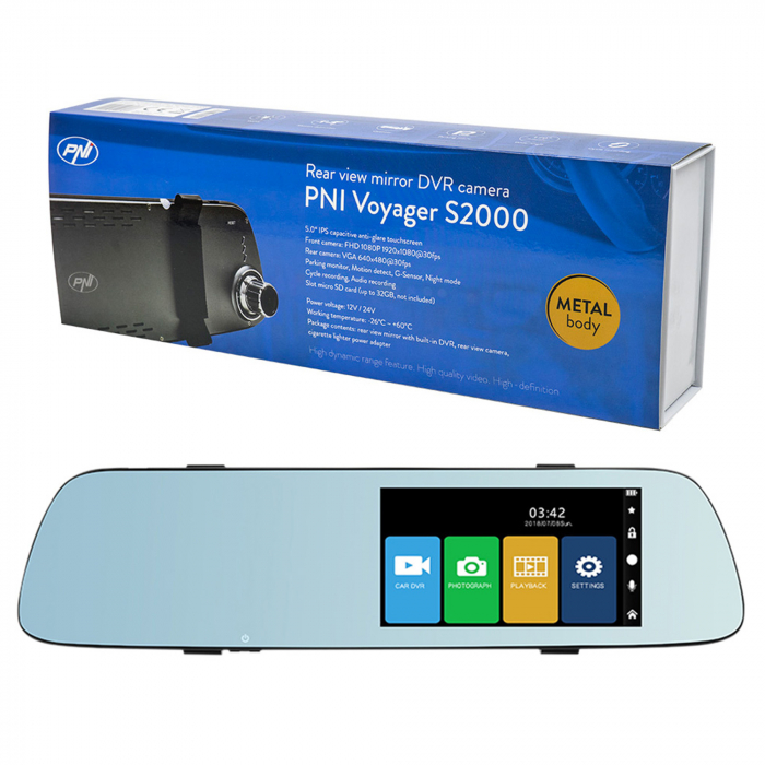 Camera auto DVR PNI Voyager S2000 Full HD incorporata in oglinda retrovizoare 1080P 170 grade, 5 inch, touchscreen IPS, aplicat pe oglinda retrovizoare si camera de mers inapoi 120 grade VGA, mod noap [17]