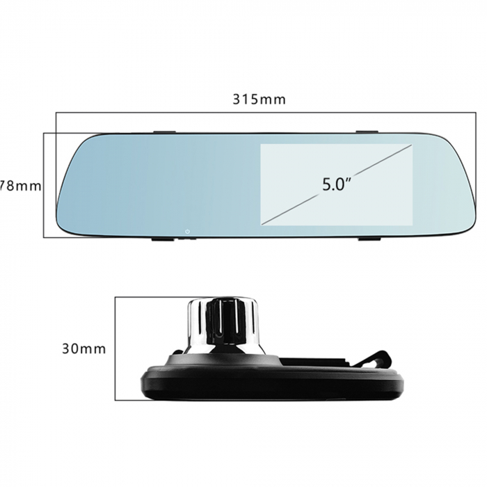 Camera auto DVR PNI Voyager S2000 Full HD incorporata in oglinda retrovizoare 1080P 170 grade, 5 inch, touchscreen IPS, aplicat pe oglinda retrovizoare si camera de mers inapoi 120 grade VGA, mod noap [2]