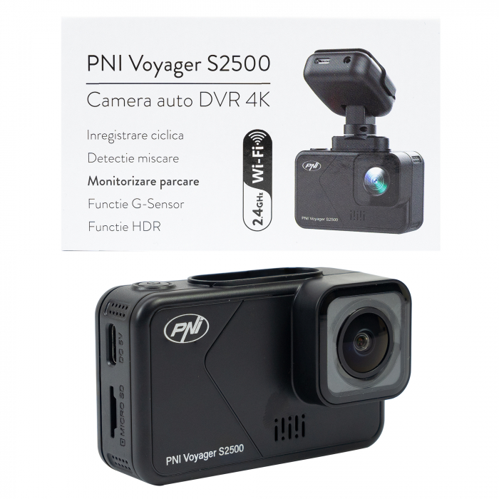 Camera auto DVR PNI Voyager S2500 WiFi, 4K UHD, ecran 2 inch, inregistrare ciclica, monitorizare parcare, detectie miscare, inregistrare video si audio, alimentare 12V/24V [2]