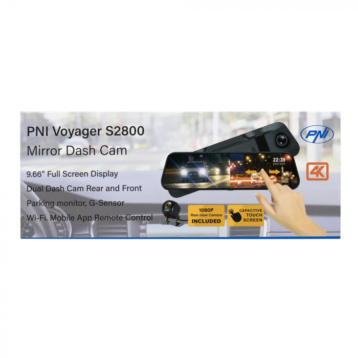 Camera auto DVR PNI Voyager S2800 UHD 4K 170° incorporata in oglinda retrovizoare, 9.66 inch, touchscreen IPS, monitorizare parcare, G-Sensor, slot card micro SD, USB-C, functie GPS, Wi-Fi, control di [4]