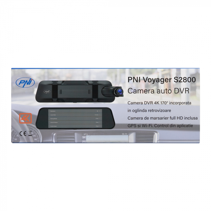 Camera auto DVR PNI Voyager S2800 UHD 4K 170° incorporata in oglinda retrovizoare, 9.66 inch, touchscreen IPS, monitorizare parcare, G-Sensor, slot card micro SD, USB-C, functie GPS, Wi-Fi, control di [3]