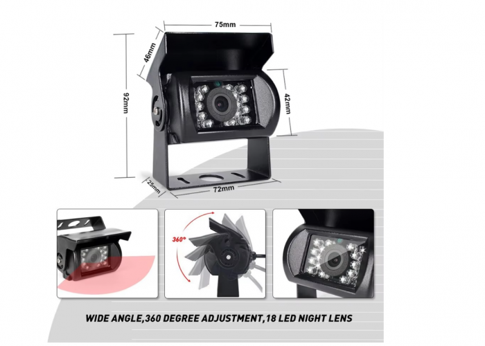 Camere Video Auto Marsarier cu ecran de 7 inch, suport și telecomandă, 18 LED-uri IR, calitate HD, 12-24V [5]