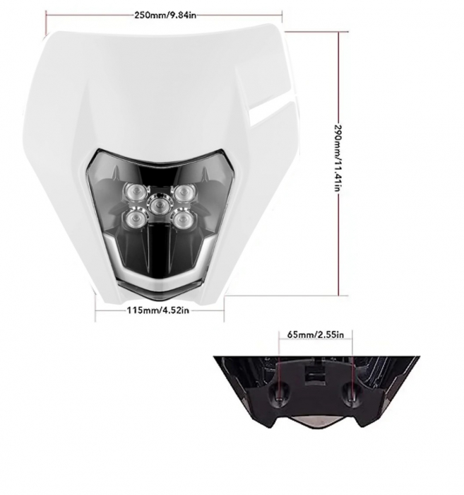 Carena si far LED fata pentru motociclete, Alba, cu faza scurta si lunga – Model universal pentru ENDURO / Trail / Streetfighter [2]