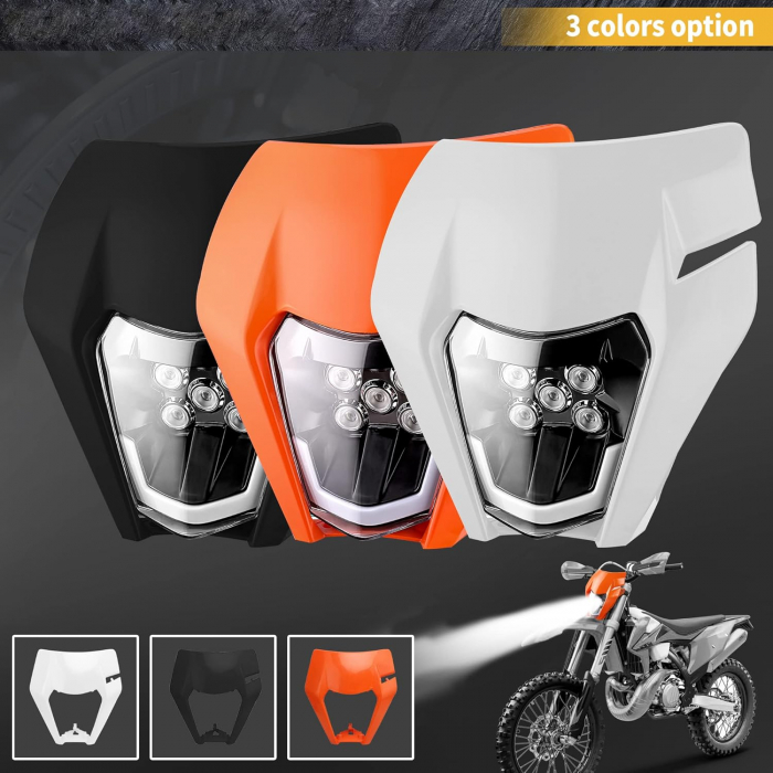Carena si far LED fata pentru motociclete, Alba, cu faza scurta si lunga – Model universal pentru ENDURO / Trail / Streetfighter [10]