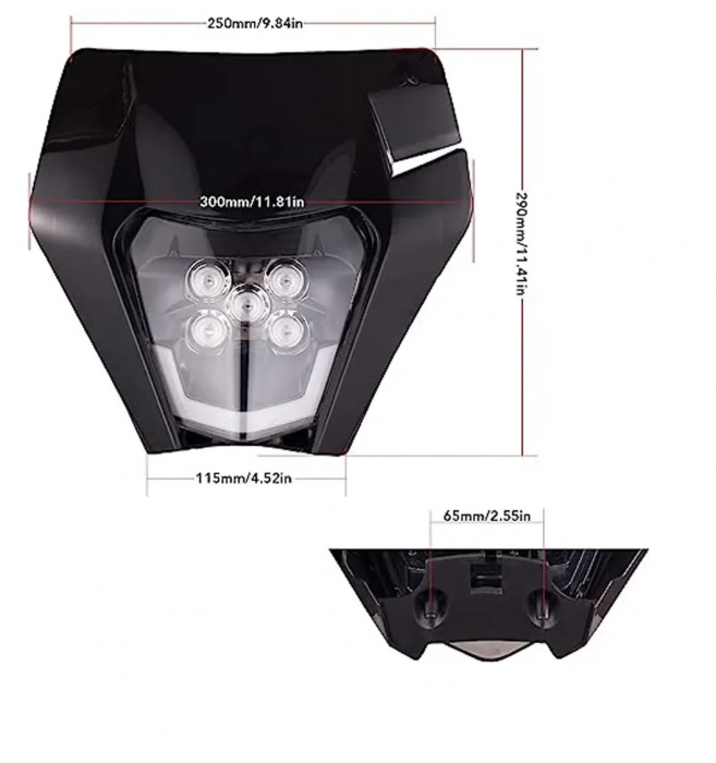 Carena si far LED fata pentru motociclete, Negru, cu faza scurta si lunga – Model universal pentru ENDURO / Trail / Streetfighter [2]
