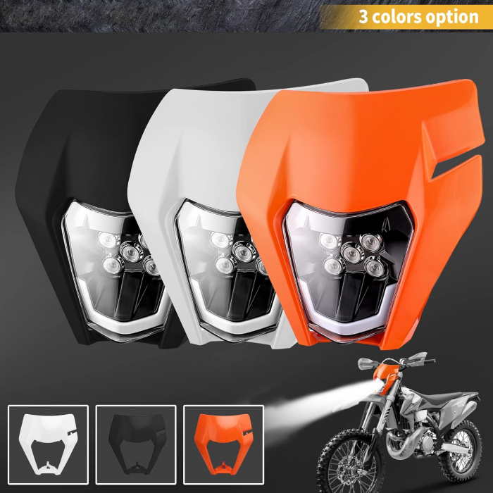 Carena si far LED fata pentru motociclete, portocalie, cu faza scurta si lunga – Model universal pentru ENDURO / Trail / Streetfighter [12]
