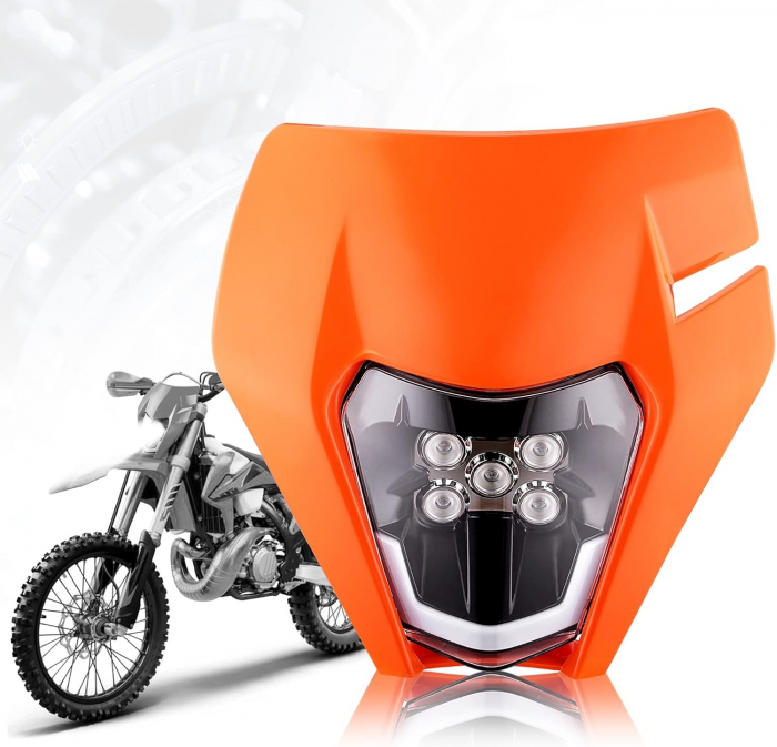 Carena si far LED fata pentru motociclete, portocalie, cu faza scurta si lunga – Model universal pentru ENDURO / Trail / Streetfighter [6]