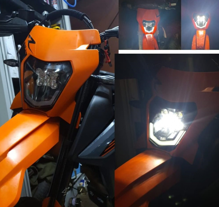 Carena si far LED fata pentru motociclete, portocalie, cu faza scurta si lunga – Model universal pentru ENDURO / Trail / Streetfighter [10]