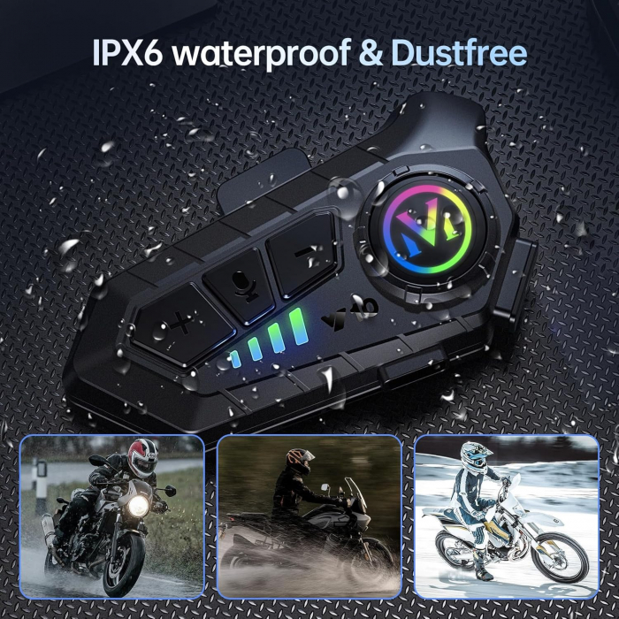 Cască Bluetooth fără fir pentru cască de motocicletă, interfon bidirecțional cu reducere inteligentă a zgomotului, multifuncțională, rezistentă la apă [12]