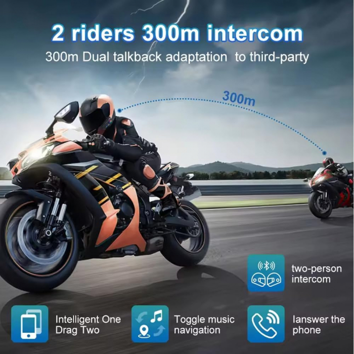 Cască Bluetooth fără fir pentru cască de motocicletă, interfon bidirecțional cu reducere inteligentă a zgomotului, multifuncțională, rezistentă la apă [10]