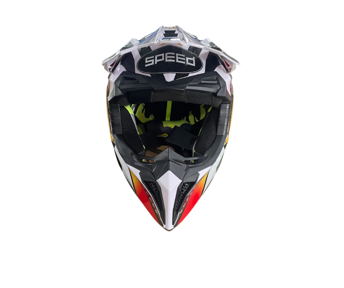 Casca copii Motocross - Enduro pentru motocicleta, ATV, bicicleta - marimea S (49-50 cm), alba cu design galben-albastru [5]