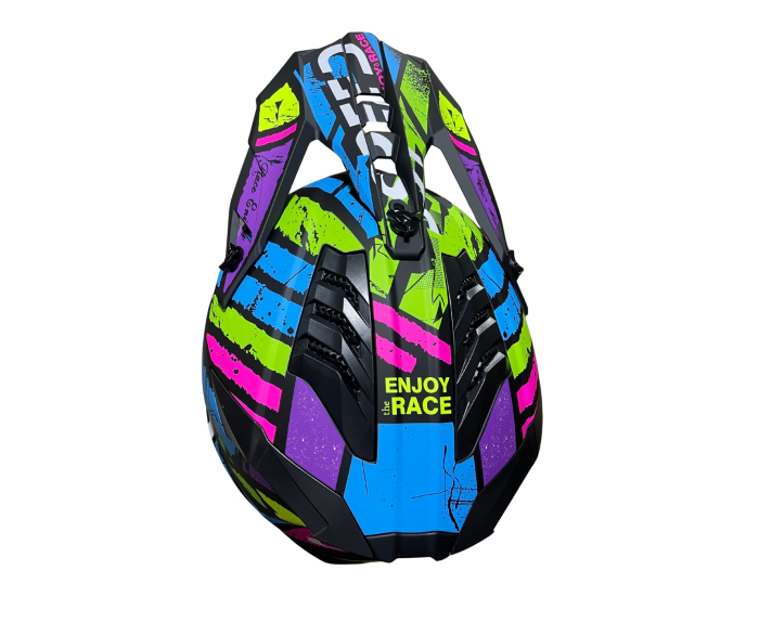 Casca copii Motocross - Enduro pentru motocicleta, ATV, bicicleta - marimea XS (47-48 cm), negru mat cu design neon multicolor [4]
