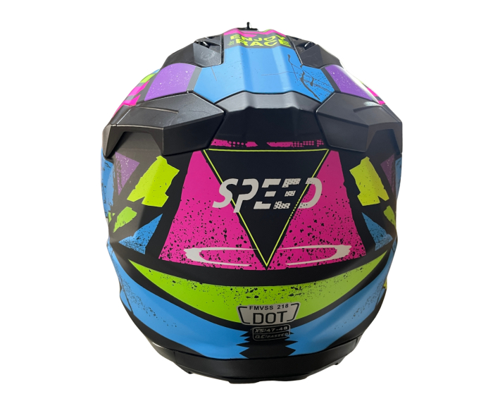 Casca copii Motocross - Enduro pentru motocicleta, ATV, bicicleta - marimea XS (47-48 cm), negru mat cu design neon multicolor [3]