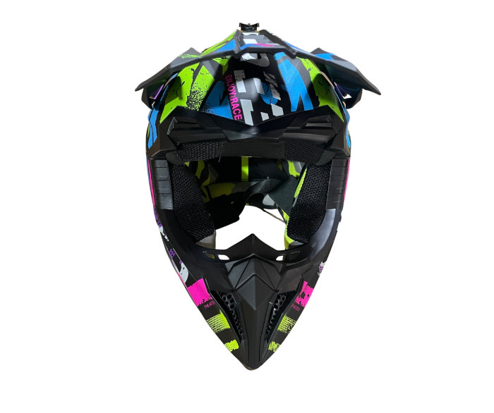 Casca copii Motocross - Enduro pentru motocicleta, ATV, bicicleta - marimea XS (47-48 cm), negru mat cu design neon multicolor [5]