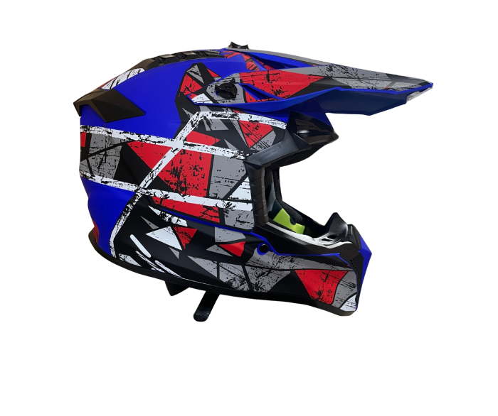 Casca Motocross - Enduro pentru motocicleta, ATV, bicicleta - marimea M (51-52 cm), albastru mat cu design rosu-gri [2]