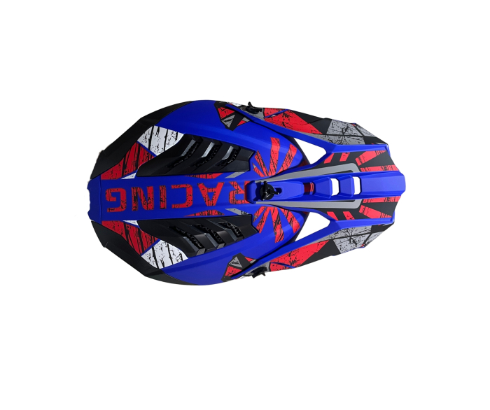 Casca Motocross - Enduro pentru motocicleta, ATV, bicicleta - marimea M (51-52 cm), albastru mat cu design rosu-gri [3]