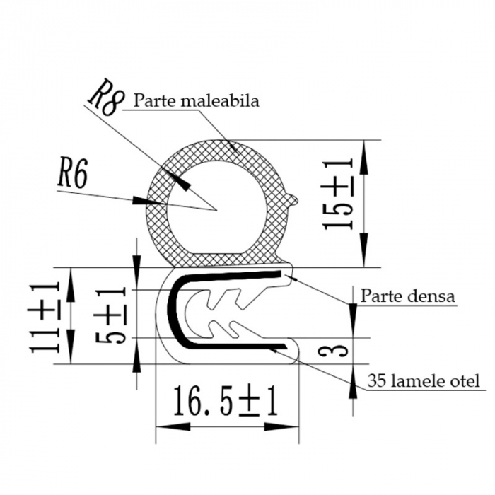 Rola cheder cauciuc universal cu insertie de metal, 10 metri [2]