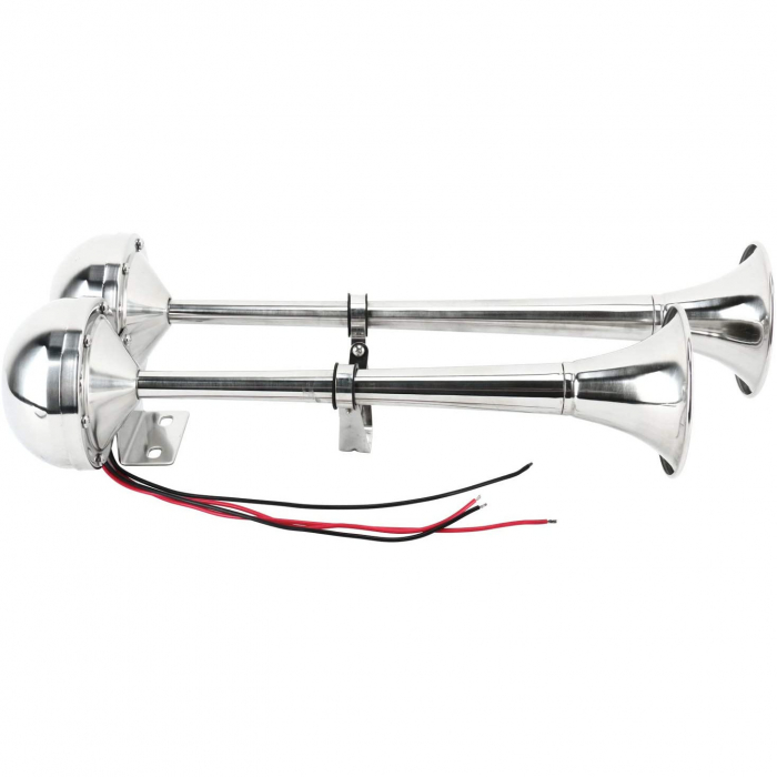 Claxon Auto Pentru Barca, Nava, Iaht, Camion, TIR, Dubla Trompeta, Cromat, Cu o Pipa, 12V, 455 х 190 mm [5]