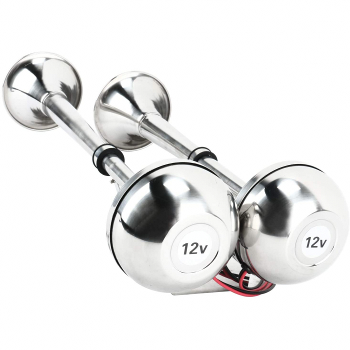 Claxon Auto Pentru Barca, Nava, Iaht, Camion, TIR, Dubla Trompeta, Cromat, Cu o Pipa, 12V, 455 х 190 mm [4]