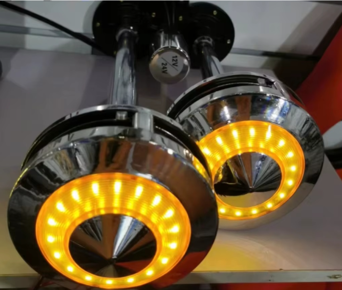 Claxon dublu tip goarne cu lumina LED galbena, 300 dB – 12V / 24V [3]