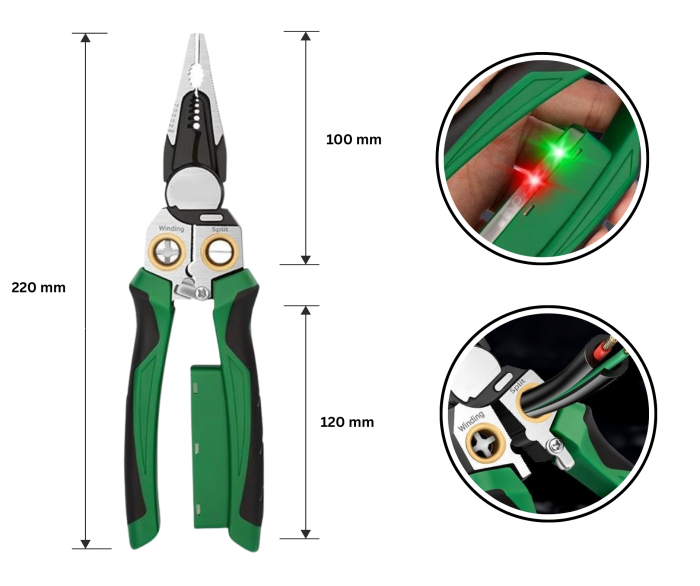 Cleste multifuncțional pentru dezizolat si prelucrat cabluri 8 in 1 cu tester de tensiune (12V–220V) [3]