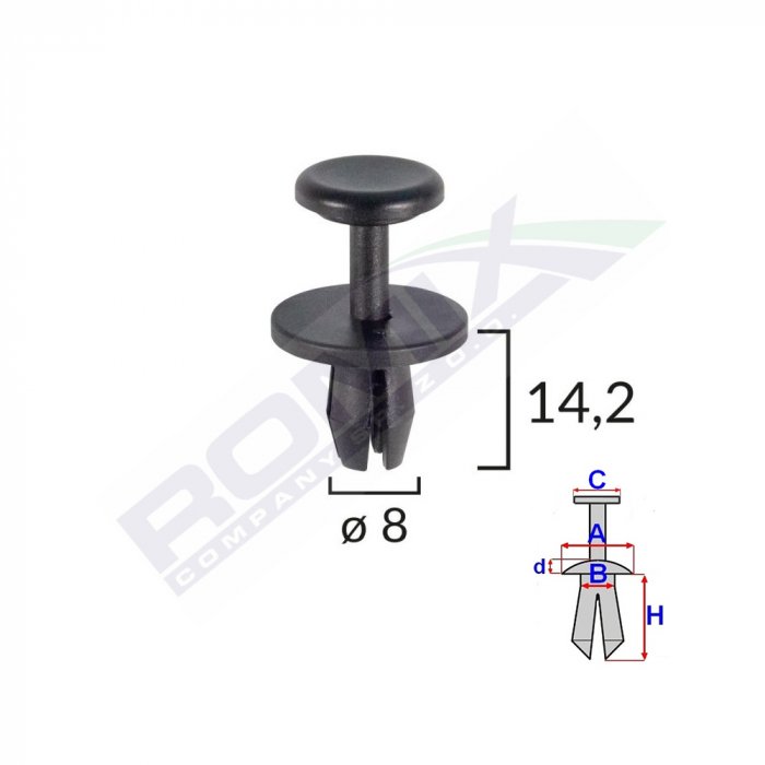 Clips Fixare Elemente Exterioare Pentru Citroen/Peugeot 8X14.2Mm - Negru Set 10 Buc [1]