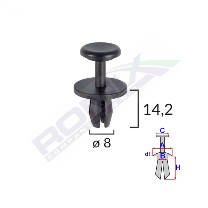 Clips Fixare Elemente Exterioare Pentru Citroen/Peugeot 8X14.2Mm - Negru Set 10 Buc [2]