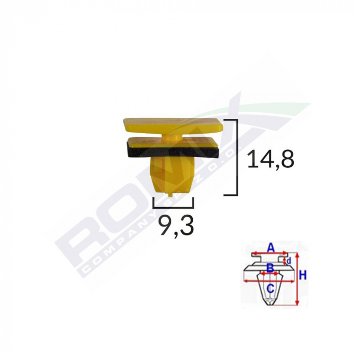 Clips Fixare Elemente Exterioare Pentru Hyundai 9.3X14.8Mm - Galben Set 10 Buc [2]