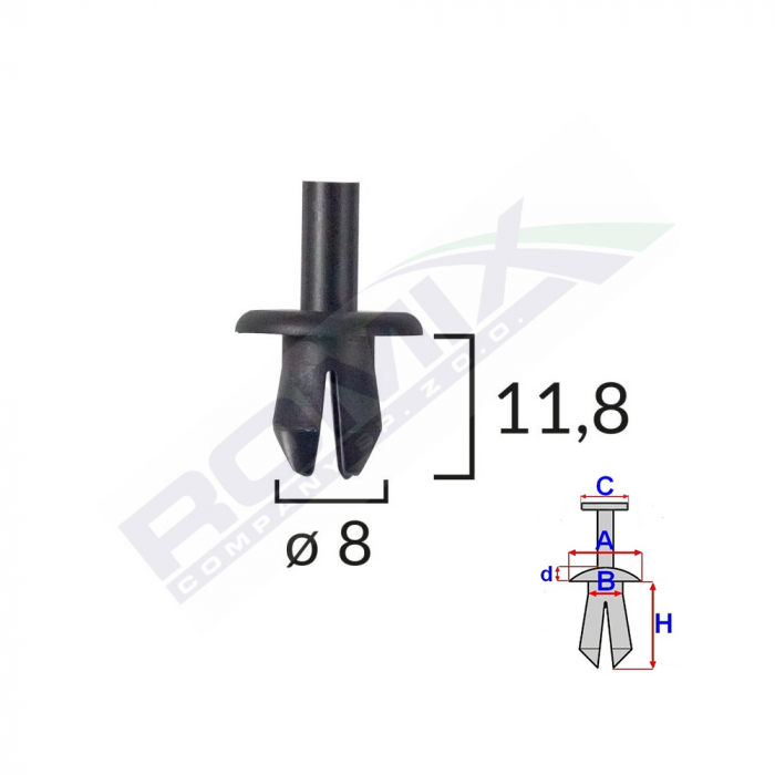 Clips Fixare Elemente Exterioare Pentru Opel/Volvo/Vw 8X11.8Mm - Negru Set 25 Buc [1]