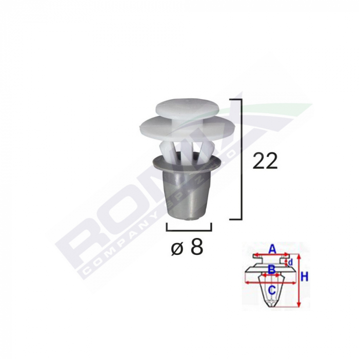 Clips Fixare Elemente Exterioare Pentru Seat Vw 8X22Mm - Alb Set 10 Buc [2]