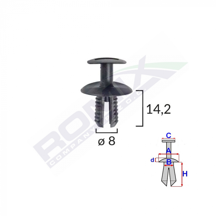 Clips Fixare Elemente Exterioare Pentru Vw, Seat, Mercedes, Skoda 8X14.2Mm Negru Set 10Buc [2]