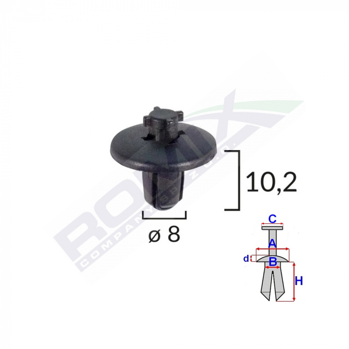Clips Fixare Elemente Roata Pentru Citroen/Peugeot 8X10.2 - Negru Set 10 Buc [2]