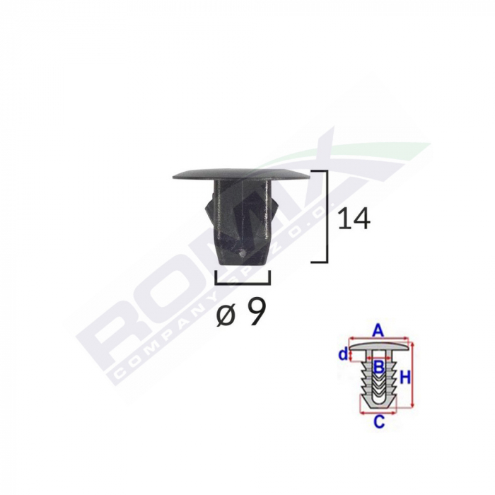 Clips Fixare Elemente Roata Pentru Honda 9X14Mm Negru Set 10 Buc [2]