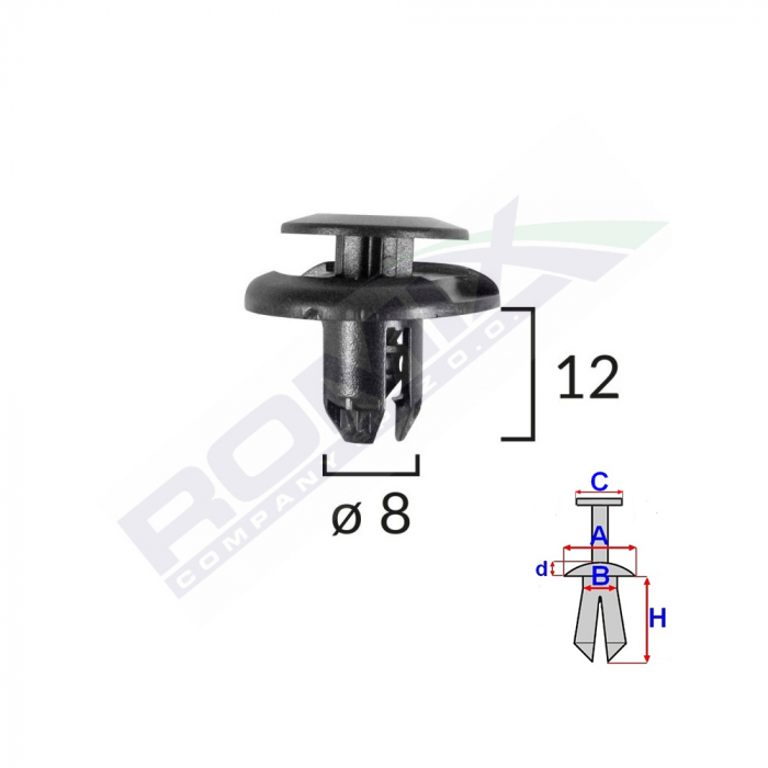 Clips Fixare Elemente Roata Pentru Honda/Mitsubishi 8X12Mm - Negru Set 10 Buc [1]