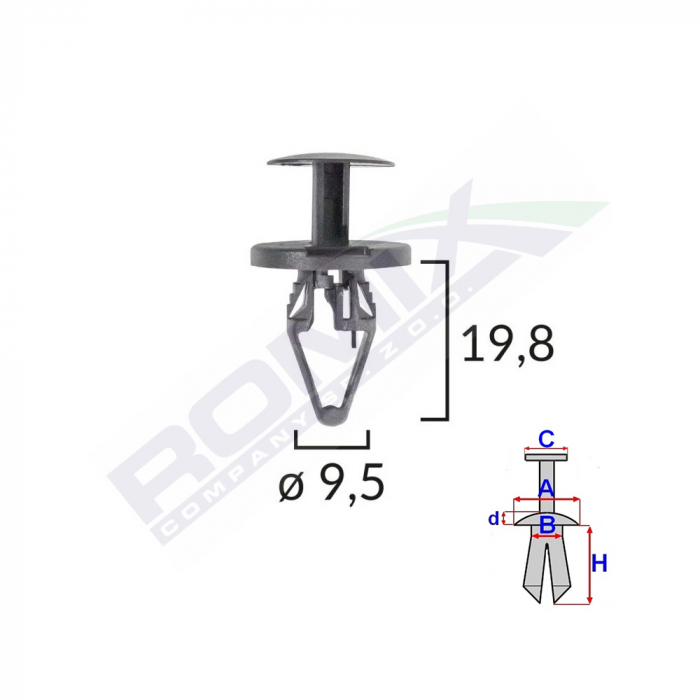 Clips Fixare Elemente Roata Pentru Opel 9.5X19.8Mm Negru Set 5 Buc [1]