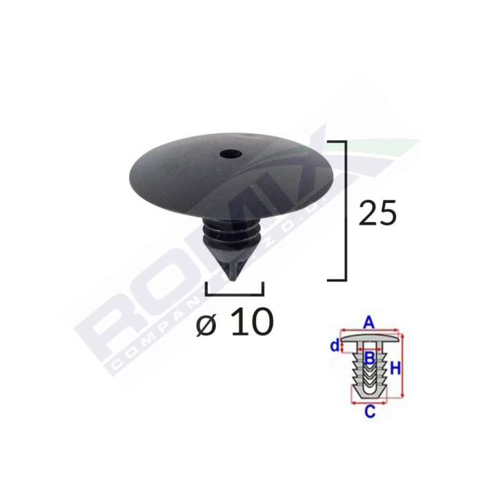 Clips Fixare Elemente Roata Pentru Renault 10X25Mm - Negru Set 10 Buc [2]