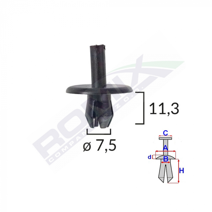Clips Fixare Pentru Alfa Romeo/Fiat 7.5X11.3Mm - Negru Set 10 Buc [2]