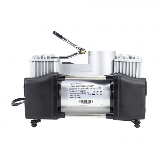 Compresor auto PNI CPA700 dublu piston si kit reparatie anvelope, 12V, 25A [3]