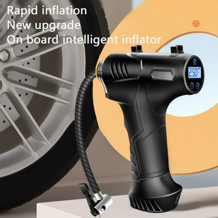 Compresor Auto Portabil, Display Digital, Fara Fir, 10 Bari, 150 Psi, Lampa De Lucru, Din PVC Negru [10]