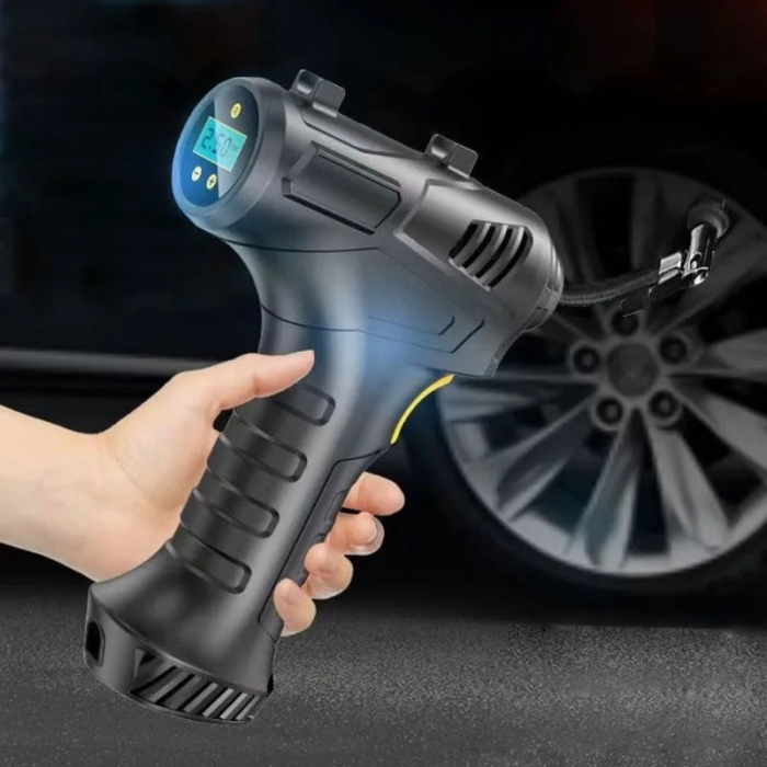 Compresor Auto Portabil, Display Digital, Fara Fir, 10 Bari, 150 Psi, Lampa De Lucru, Din PVC Negru [6]