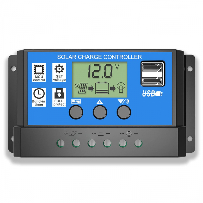 Controler Solar Inteligent de Încărcare PWM 20A cu Ecran LCD și Porturi USB - 12V / 24V pentru Sisteme Fotovoltaice [3]