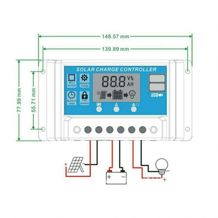 Controler Solar Inteligent de Încărcare PWM 20A cu Ecran LCD și Porturi USB - 12V / 24V pentru Sisteme Fotovoltaice [2]