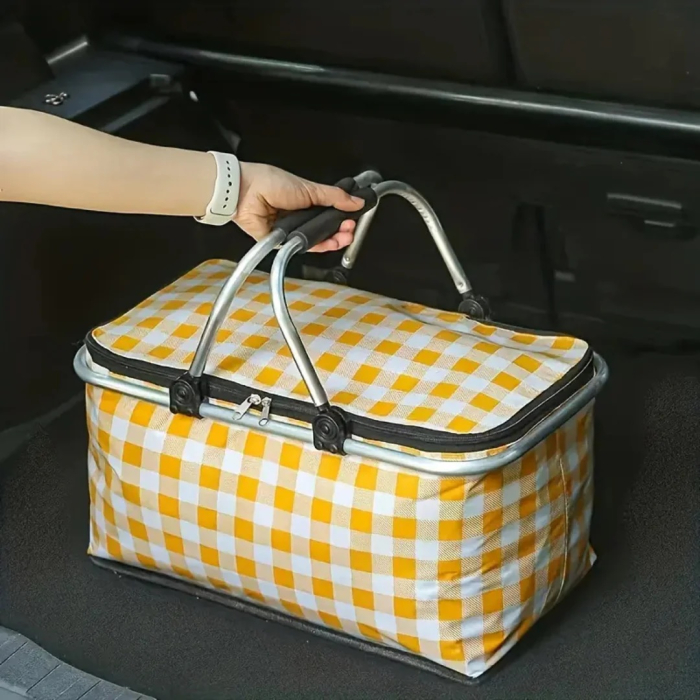 Cos de Picnic Pliabil 30L - Termoizolant, Cadru Aluminiu, Capac cu Fermoar pentru Camping, Excursii si Cumparaturi [7]