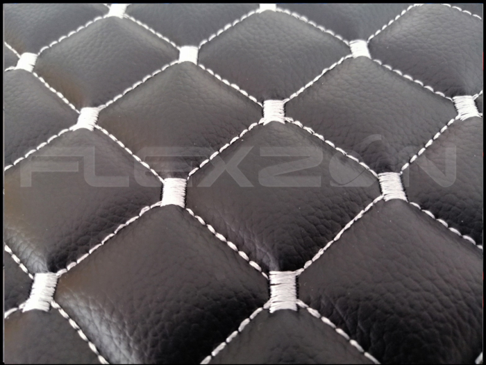 Covorase Auto din Piele Ecologica pentru MAN TGX, Cutie Automata, Cutie Mica, Un Sertar, Matlasate, Premium, Culoare Negru cu Cusatura Alba [2]