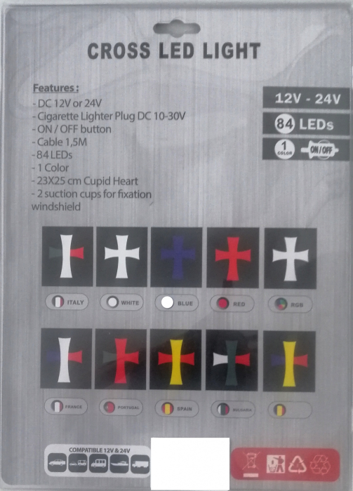Cruce luminoasa Alb autoturism si camion, 84 LED-uri, 12-24V prindere cu ventuze, 23 x 25 cm [5]