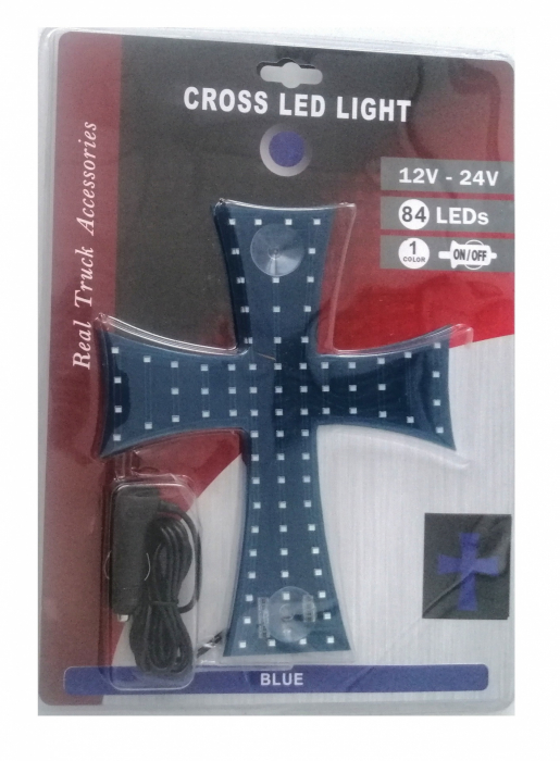 Cruce luminoasa albastra autoturism si camion, 84 LED-uri, 12-24V prindere cu ventuze, 23 x 25 cm [3]